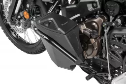 Toolbox with engine crash bar - retrofit kit - left side, stainless steel, black for Yamaha Tenere 700