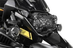 Black headlight guard with quick-release fastener for LED cornering lights, main headlight for BMW R1250GS/R1250GS Adventure *OFFROAD USE ONLY*
