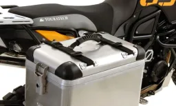 Motorcycle aluminum case carrying handle with tie-down strap