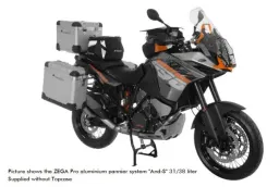 ZEGA Pro aluminium pannier system for KTM 1050 Adventure/ 1090 Adventure/ 1290 Super Adventure/1190 Adventure/ 1190 Adventure R            Volume 38/45, Pannier rack colour Silver, Colour And-Black